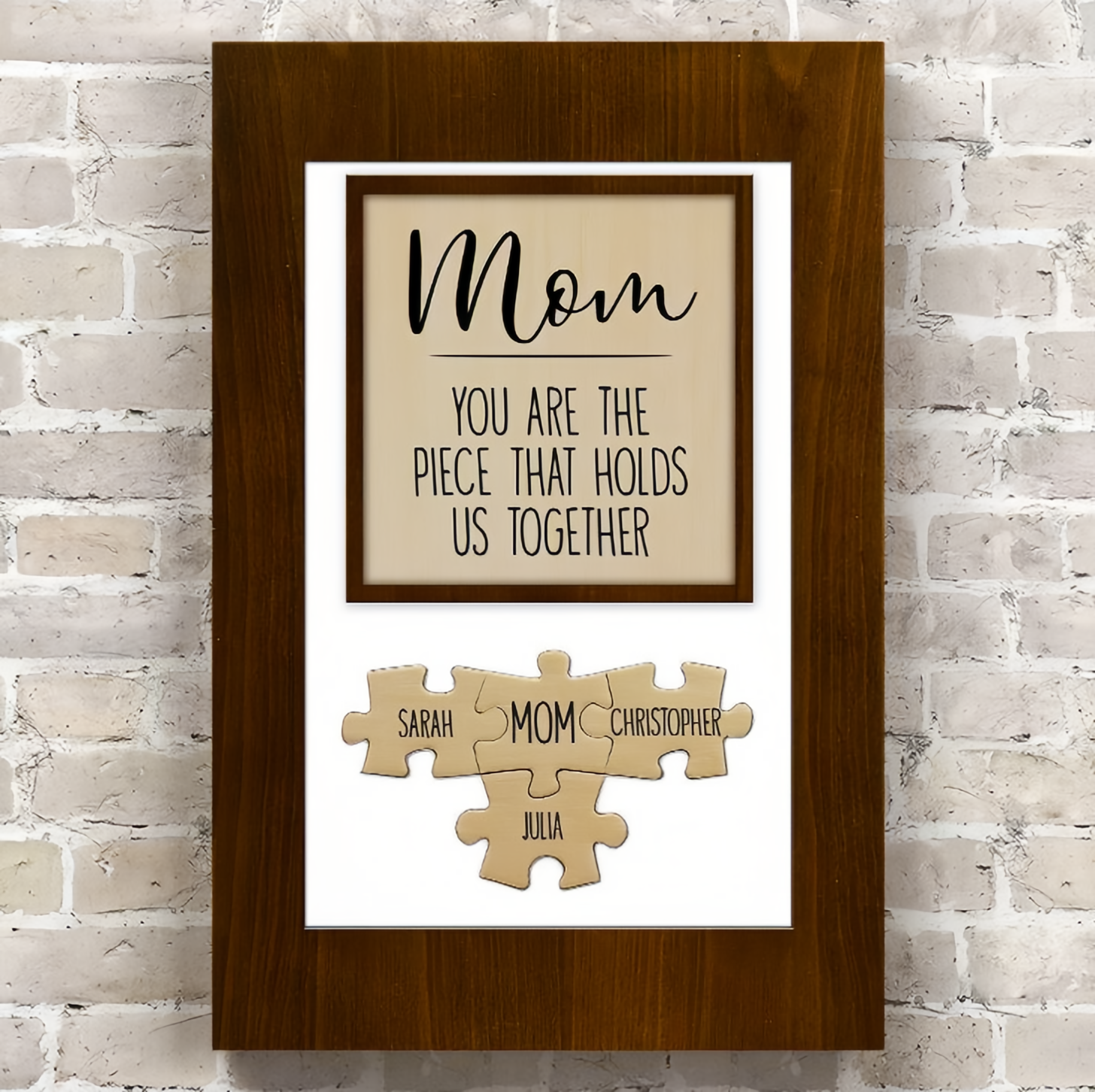Handmade Personalized Wood Mom Puzzle Sign | Mom You Are The Piece That Holds Us Together | Ideal Gift for Mom Grandma or Lover on Christmas