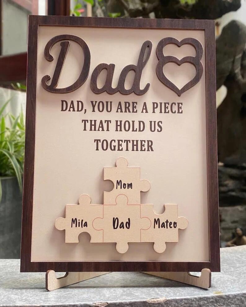 HOT SALE❗❗Handmade Personalized Wood Dad Puzzle Sign | Dad you are the pieces that hold us together | Father's Day Gift