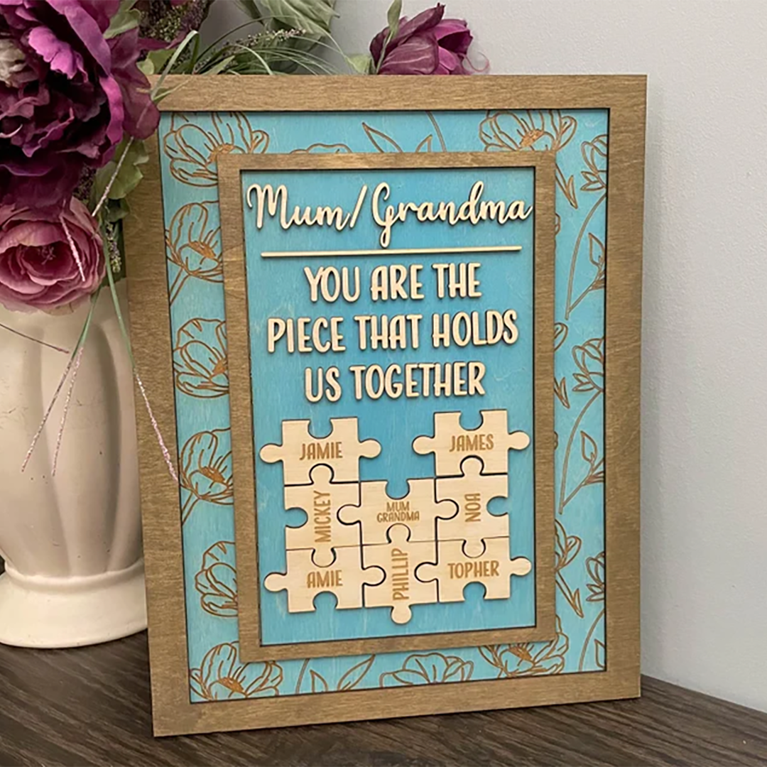 Multicolor Engraving Mom You Are The Piece That Holds Us Together, Personalized Gifts For Mom, Christmas Gift Idea Family Sign Puzzle Pieces