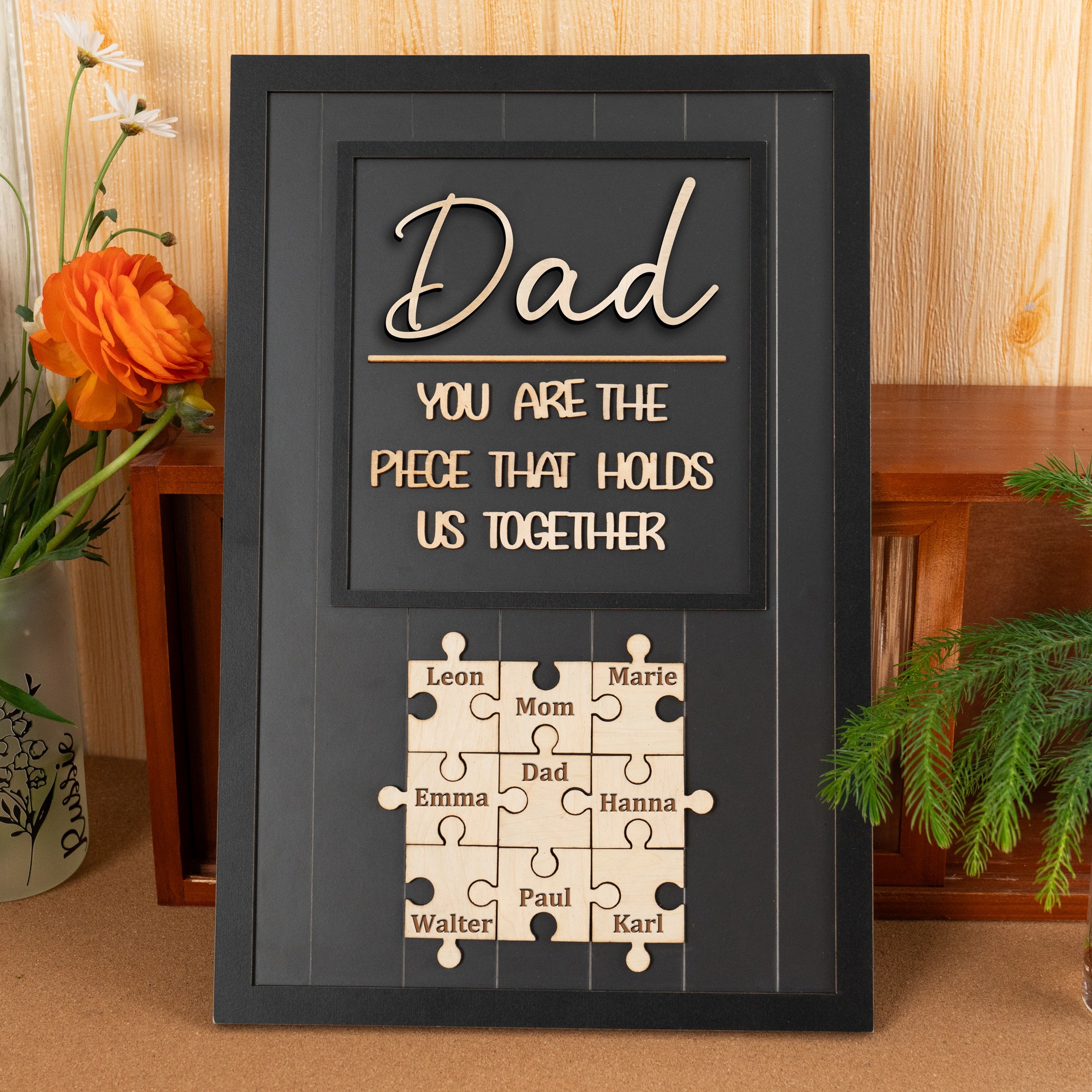 Handmade Personalized Wood Dad Puzzle Sign | Dad you are the pieces that hold us together | Father's Day Gift
