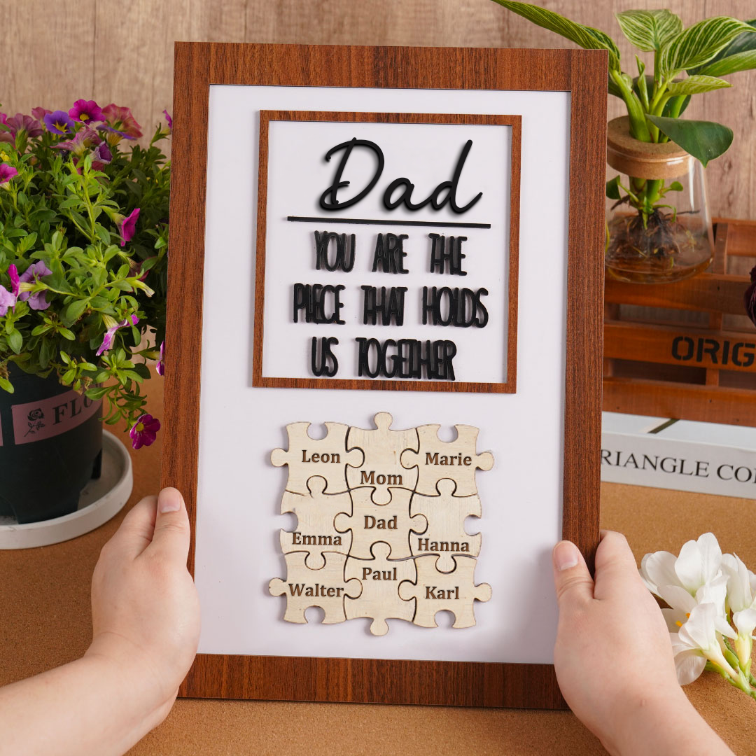 Handmade Personalized Wood Dad Puzzle Sign | Dad you are the pieces that hold us together | Father's Day Gift