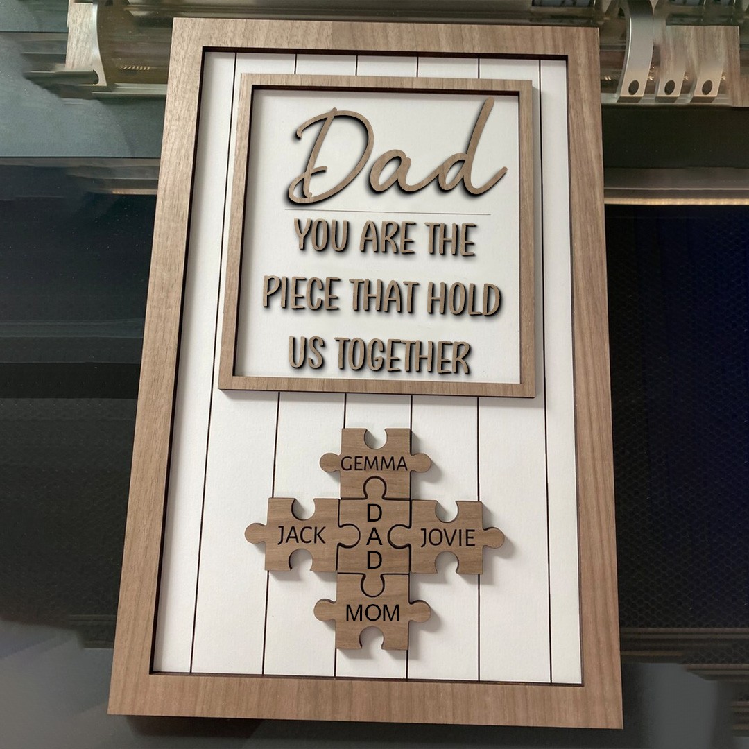 Handmade Personalized Wood Dad Puzzle Sign | Dad you are the pieces that hold us together | Father's Day Gift