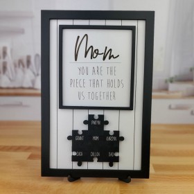 Handmade Personalized Black Wood Mom Puzzle Sign | Mom You Are The Piece That Holds Us Together | Mothers Day Gift