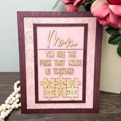 Personalized "You Are The Piece That Holds Us Together" Multicolor Engraving Sign, Christmas Gift