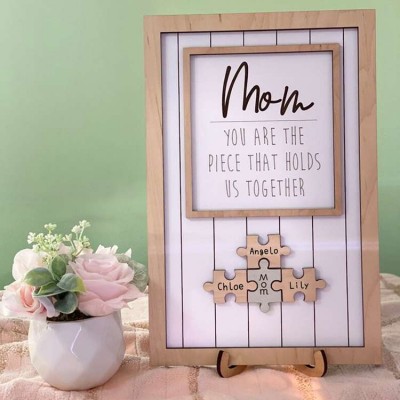 Mom I Miss You |  Heaven Mother Gift | Handmade Personalized Wood Mom Puzzle Sign | Mom You Are The Piece That Holds Us Together 