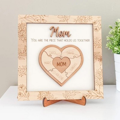 Handmade Personalized Wood Mom Puzzle Sign | Mom You Are The Piece That Holds Us Together | Mothers Day Gift