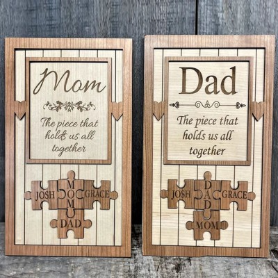 The Piece that Holds us Together Wooden Puzzle Sign for Mom Laser Cut Custom Mother's Father's day gift