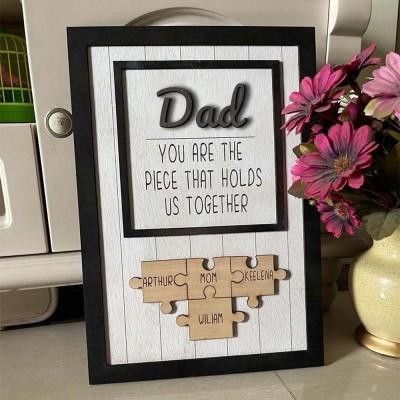 Handmade Personalized Wood Dad Puzzle Sign | Dad you are the pieces that hold us together | Father's Day Gift