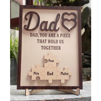 HOT SALE❗❗Handmade Personalized Wood Dad Puzzle Sign | Dad you are the pieces that hold us together | Father's Day Gift