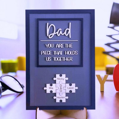Handmade Personalized Wood Dad Puzzle Sign | Dad you are the pieces that hold us together | Father's Day Gift