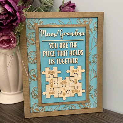 Multicolor Engraving Mom You Are The Piece That Holds Us Together, Personalized Gifts For Mom, Christmas Gift Idea Family Sign Puzzle Pieces