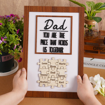 Handmade Personalized Wood Dad Puzzle Sign | Dad you are the pieces that hold us together | Father's Day Gift
