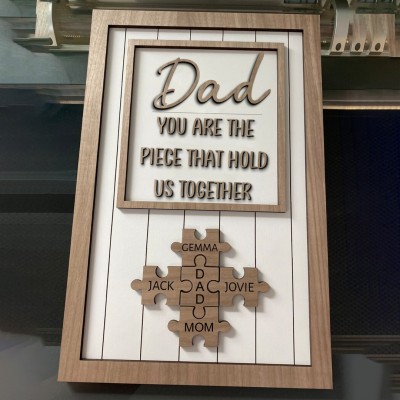 Handmade Personalized Wood Dad Puzzle Sign | Dad you are the pieces that hold us together | Father's Day Gift