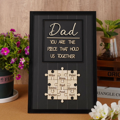 Handmade Personalized Wood Dad Puzzle Sign | Dad you are the pieces that hold us together | Father's Day Gift