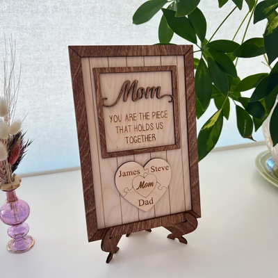 Handmade Personalized Wood Mom Puzzle Sign | Mom You Are The Piece That Holds Us Together | Mothers Day Gift